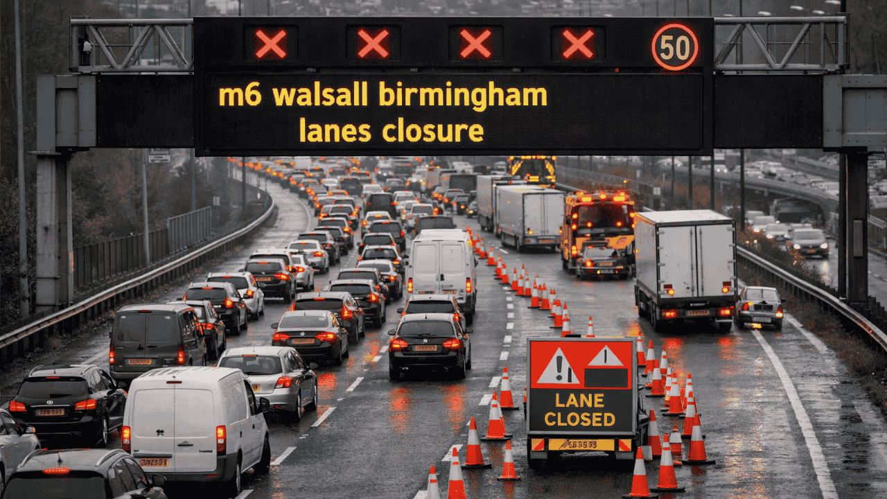 m6 walsall birmingham lanes closure